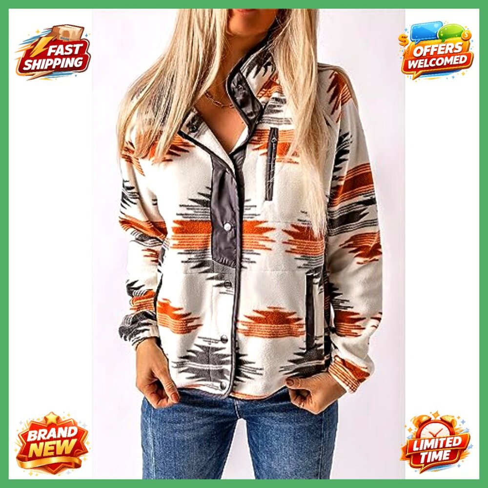 Fleece Snap Button Shacket Jacket with Aztec Prin… - image 3